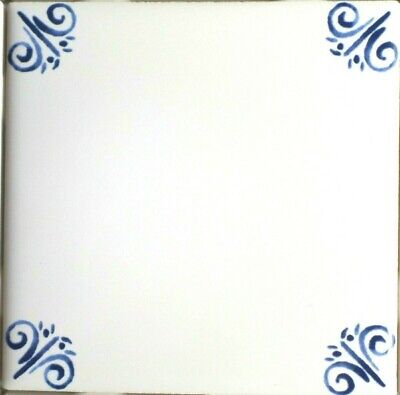 Blue Delft Design Ceramic Tile Blue 4.25'' x 4.25  Corners Only  Scroll