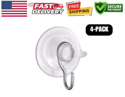 1 lb. 1-1/8 in. Clear Plastic Suction Cups with Hooks, Holds tight  (4-Pack)