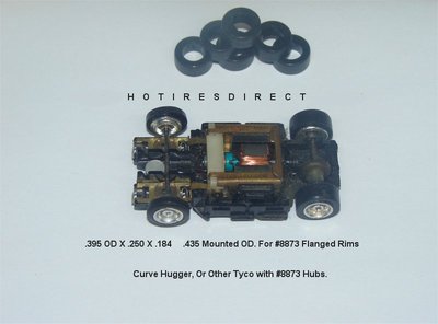 .395 8 PR 16 Tyco Curve Hugger Flange Rims Slot Car Silicone Tires Black C1
