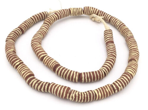 Ghana Handmade brown swirl multi Recycled glass African trade beads [02008]