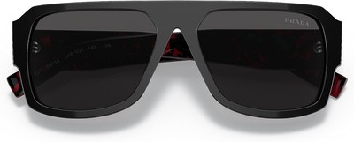 Pre-owned Prada Pr 22ys 1ab5s0 Black Plastic Aviator Sunglasses Grey Lens In Gray