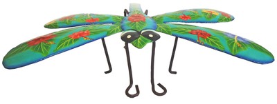 Teal Dragonfly Hibiscus Haitian Metal Art Wall Decor