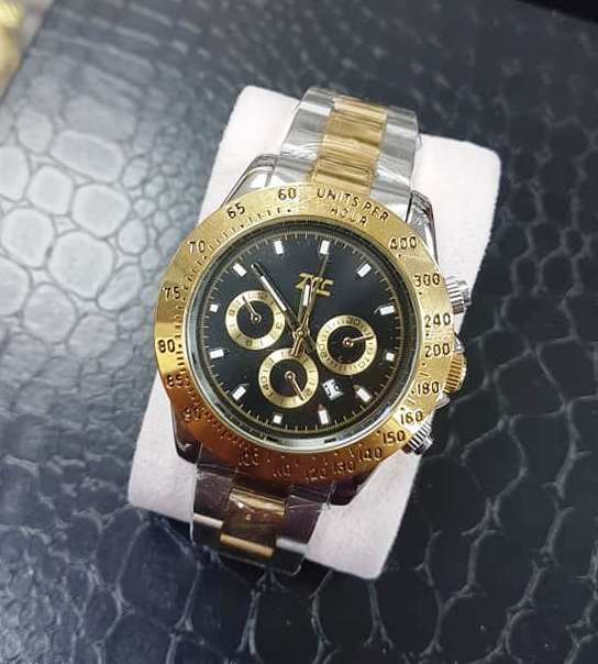 Orologio Polso Zcc Uomo Quarzo Cronografo Elegante Oro Silver Fondo Nero lac