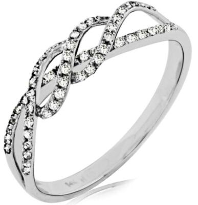 ESTATE .18CT DIAMOND 14KT WHITE GOLD 3D CLASSIC MULTI LEAF CRISS CROSS FUN RING