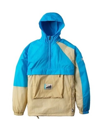 PAPER PLANES OUTDOOR PACKABLE JACKET IN TAN/BLUE - SIZE MEDIUM