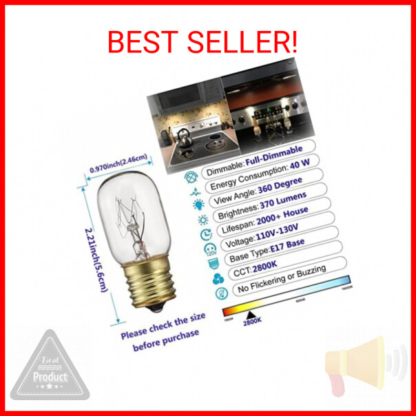 40 Watt Appliance Light Bulb,High Temp Resistance Microwave Oven Bulb, E17 Indic