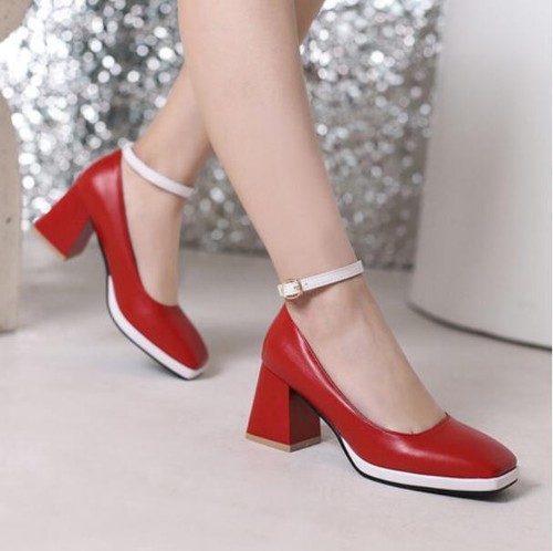 Women's Sweet Ankle Strap 7cm High Heel Shoes Splicing