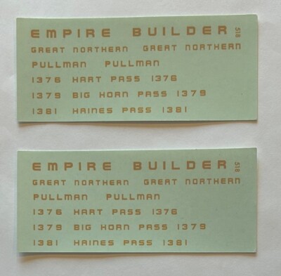 UNBRANDED HO DECAL-GN EMP BUILDER  PASS  SERIES PASS CAR-SET #1 (3 NAME OPTIONS)