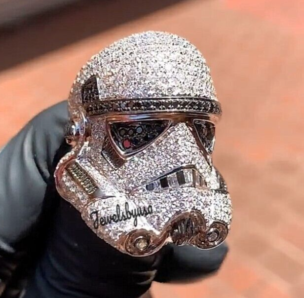 Pre-owned Nsg 925 Sterling Silver Black & White Real Moissanite Stormtrooper Ring Gift For Him
