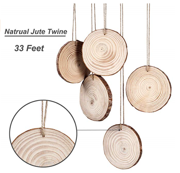 Unfinished Wood Slices Crafts 32pcs Natural Tree Bark Circle Pre-drilled Wooden