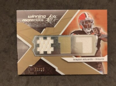 2008 SPX Football Winning Materials #WM-BE Braylon Edwards Dual Patch /25