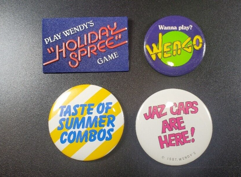 Four Vintage WENDY'S Buttons Pinback Jaz Caps Wengo | eBay