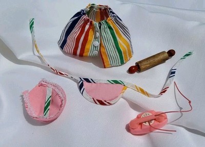 Vintage Barbie Skirt, Apron, Pot Holder, Telephone, Rolling Pin Unmarked/No Tag