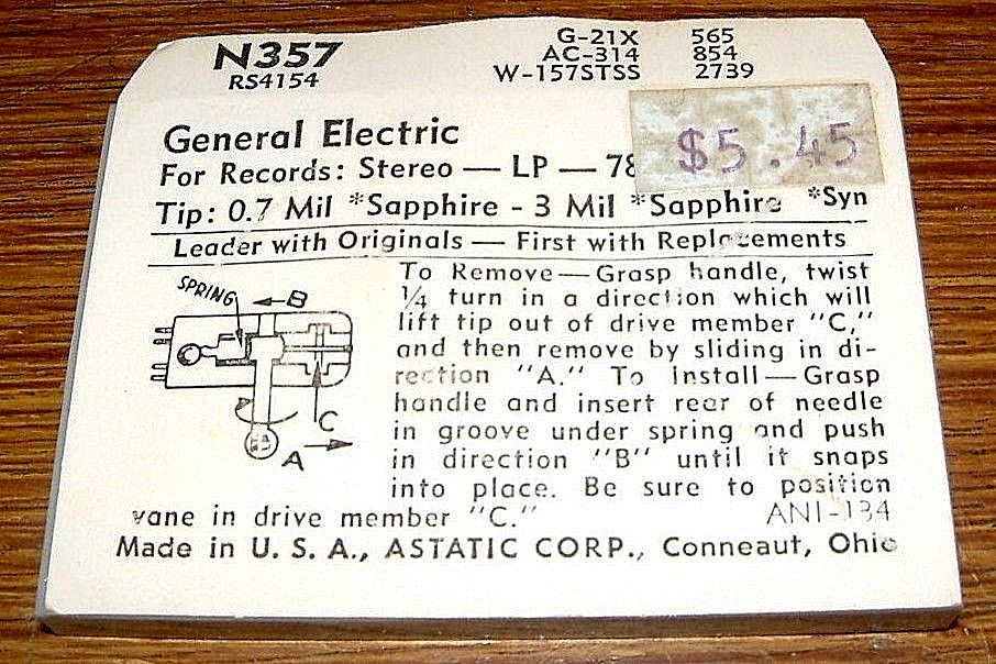 PHONOGRAPH NEEDLE 506-SS73 for G E C100 RS3825 RS3824, N357 AC314 6220 EV2739