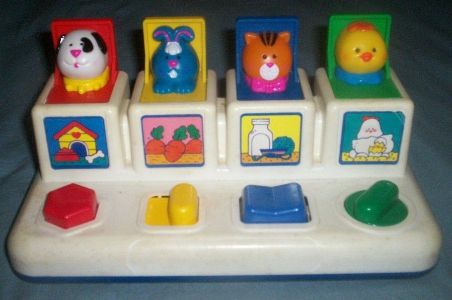 Vintage Shelcore Childrens Pop Up Toy Dog Rabbit Cat Chick