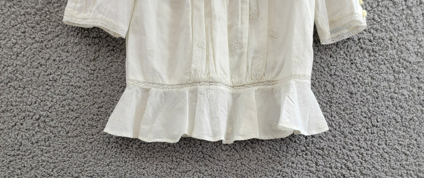 Ralph Lauren Embroidered Voile Top Girls' 12 White Collared Ruffled Button Back - Picture 4 of 19