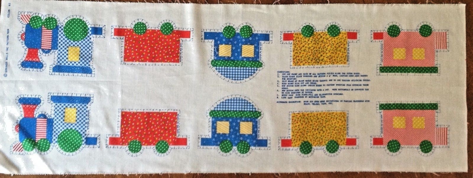 4 Vtg Cut and Sew Train Toy Pillow Calico Fabric Panel Easy Beginner