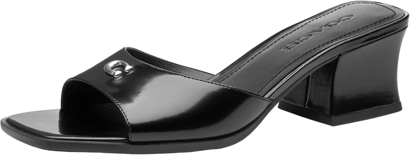 COACH womens Sculpted C Leather Block Heel Sandals