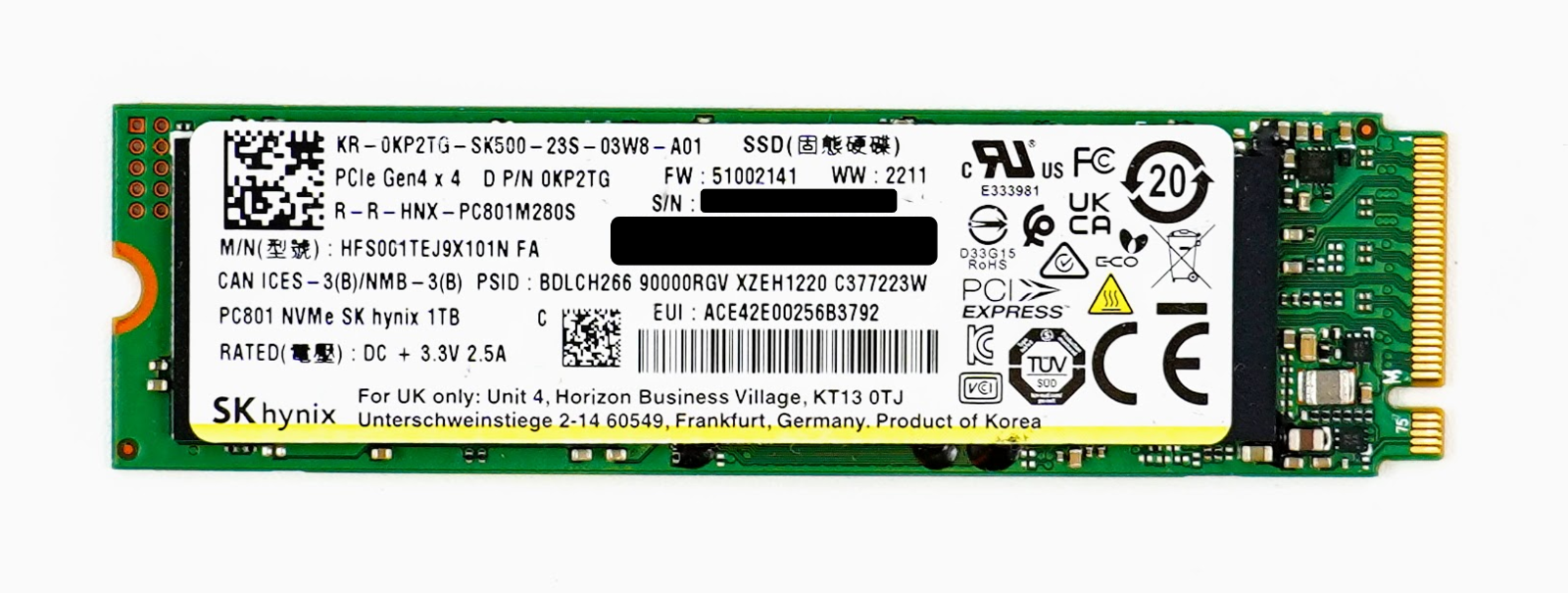 内蔵型SSD SK hynix PC401 NVMe 1TB SSD SK Hynix PCIe Gen3 X 4 SSD Internal Drive Pc401 NVMe 1 TB
