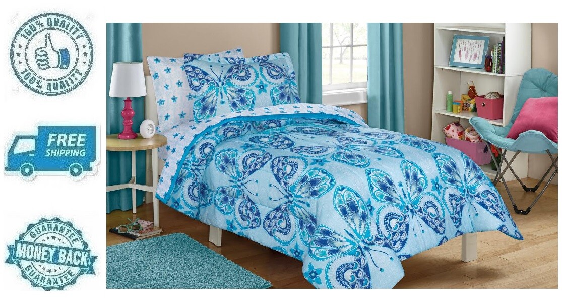 New Twin Kids Butterfly Bed In A Bag Bedding Sheet Pillowcase Sham