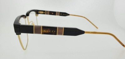 Pre-owned Gucci Prescription 0605o 001 52mm Gold Black Frame With Clear Lenses