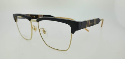 Pre-owned Gucci Prescription 0605o 001 52mm Gold Black Frame With Clear Lenses