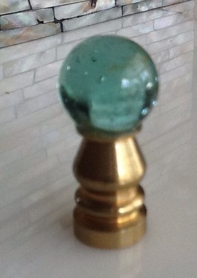 Vintage Glass Lamp Finial Aqua Green Ball Sphere Brass Small