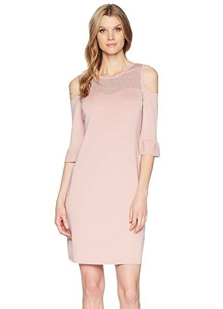 Nic+Zoe 247653 Womens Pointelle Cold-Shoulder Sheath Dress Pink Dust Size Large