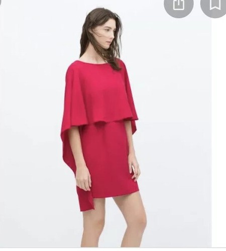 Nwt XS ZARA CAPE DRESS WITH LOW BACK FUCHSIA Pink WEDDING