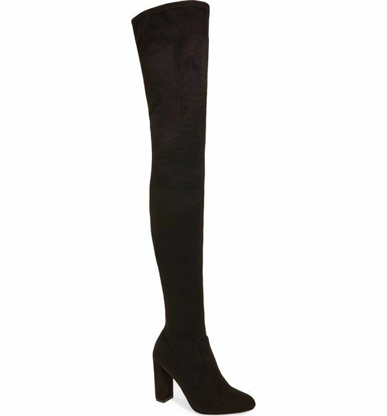 Steve Madden Ezra Thigh High Boot, Black Stretch Fabric, Womens Various Sizes