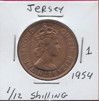 JERSEY 1/12 SHILLING 1954 AU LIBERATED 1945,SHIELD ABOVE WRITTEN VALUE,ELIZABETH