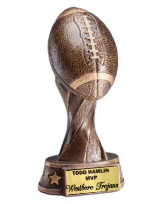 FOOTBALL SPIRAL RESIN AWARD MVP MIP CHAMPION 1ST 2ND TROPHY 5 1/2'' PERSONALIZED