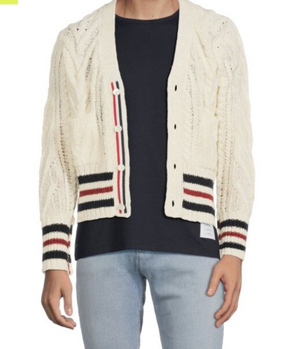 Pre-owned Thom Browne Men Open Knit Wool Blend Cardigan Sweater White L ( 3 ) Ireland