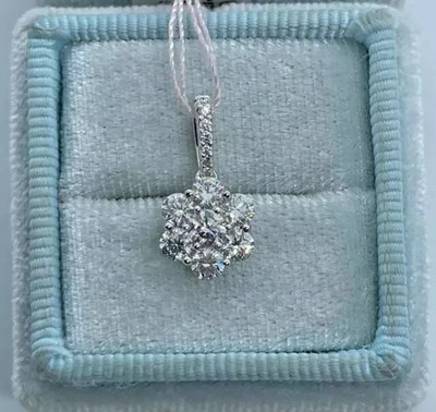 1 Ct Round Lab Created Diamond Flower Cluster Pendant 14 k White Gold Plated
