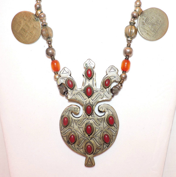 Antique TEKKE TURKOMEN Silver NECKLACE w/ Udhiya Tokens WRITTEN PROVENANCE