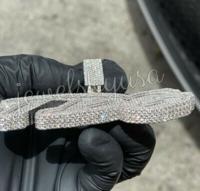 Pre-owned Nsg Men's 2.5ct Tester Passing Moissanite Studded Tdg Custom Name Pendant 925 Silver In White
