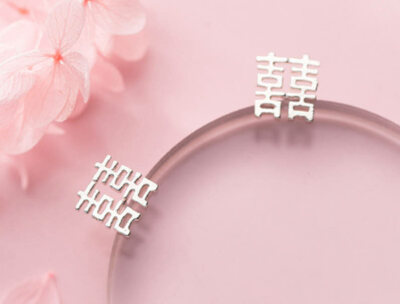 T04 Ohrringe chinesische Schriftzeichen für Glück 925 Sterling Silber