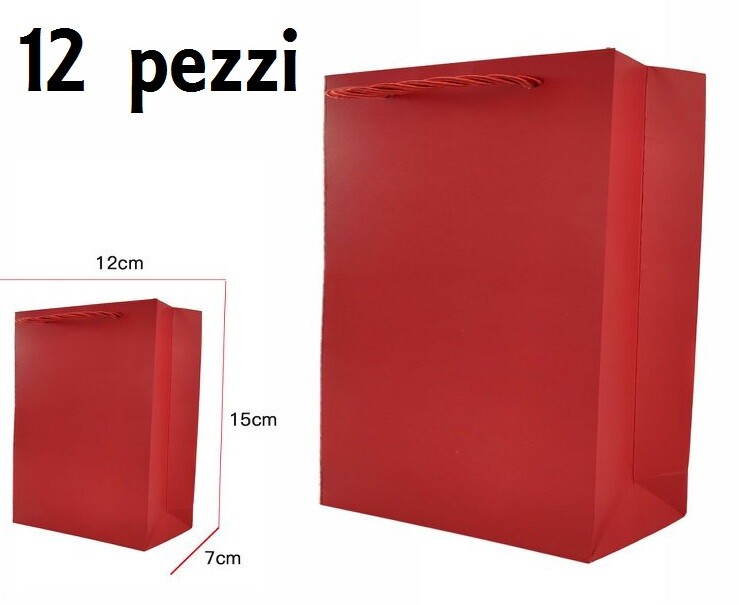Set 12 Pezzi Buste Borsa Da Regalo Sacchetti Colore Rosso 12x15x7cm dfh