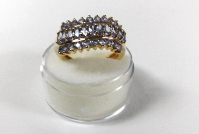 14K Yellow Gold Light Purple Gemstone Wavy Pattern Ring 3.8g Size 7