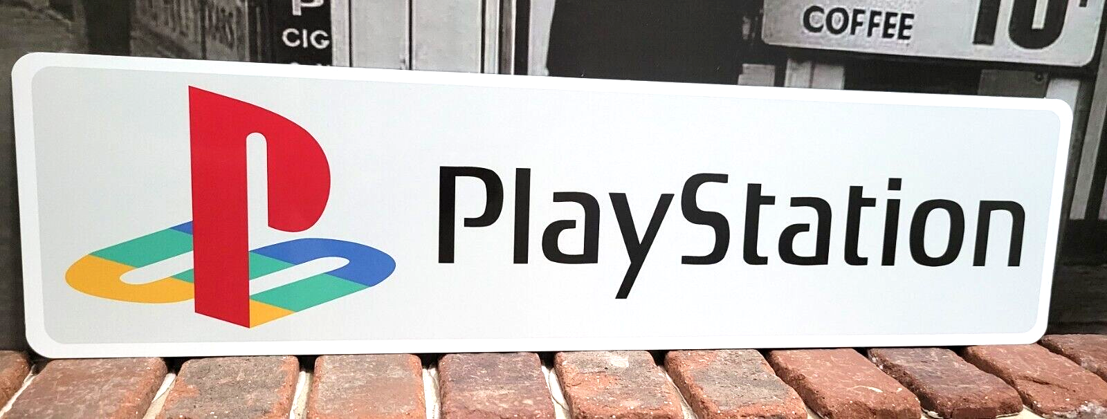 Playstation Logo Aluminum Sign  6" x 23"   with free decal.