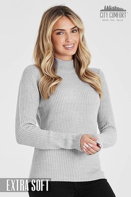 CityComfort Pullover mit Stehkragen, Strickpullover Damen Sweater