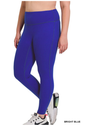 Zenana 3X  Cotton/Spandex Brushed Microfiber Wide Waistband Leggings Bright Blue
