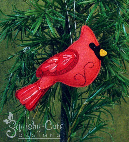 Cardinal Sewing Pattern - Ornament Red Bird Felt Plushie Pattern