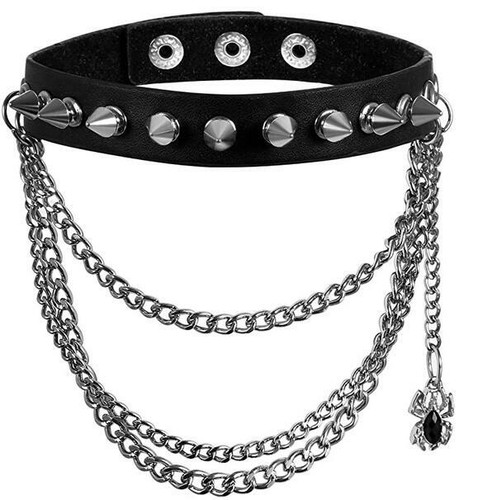 Punk Rock Men Women Leather Spike Spider Chain Collar Choker