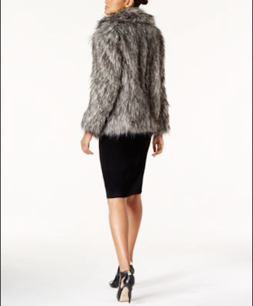 Pre-owned Michael Kors Michael  Petite Faux-fur Peacoat, Gunmetal, P/s In Gray