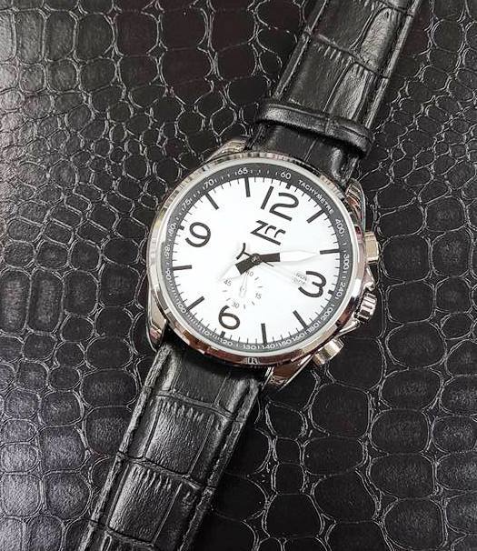 Orologio Polso Zcc Uomo Silver Automatico Data Cinturino Pelle Nero Bianc lac