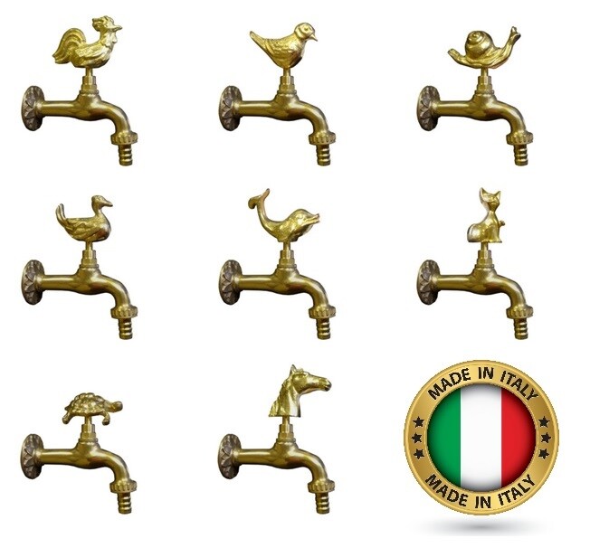 RUBINETTO IN OTTONE PESANTE CON PORTAGOMMA 1/2" DECORATIVO ARTISTICO DA GIARDINO