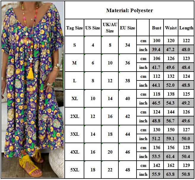 Frau Boho Flowers Maxikleid Langes Strandkleid Sommerkleid Kaftan Freizeitkleid