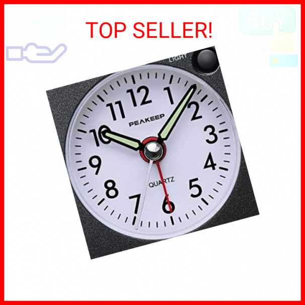 Peakeep Ultra Small, Battery Travel Alarm Clock with Snooze and Light, Silent