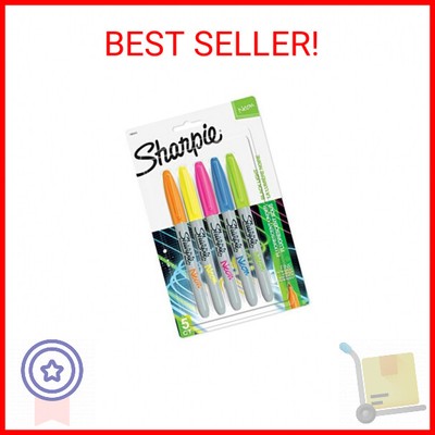 SHARPIE 1874447 Neon Permanent Markers, Fine Point, Assorted Colors, 5 Count